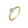 14K vergoldeter Perlenring mit blauem Zirkonia in Herzform und offener Schiene - Einstellbar Offen / Hellblauer Stil (10723)