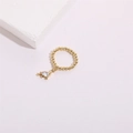 Golden beaded ring with dinosaur pendant and teardrop zircon on a minimal stone base - Walking Dinosaur Style (JZ0090)