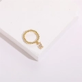 Minimalist gold beaded elastic ring featuring a sparkling zircon reindeer charm pendant - Reindeer Pave Zirconia Style (JZ0090)
