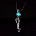 Silver mermaid necklace pendant featuring a glowing blue luminous bead for women - Blue