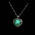 Glow-in-the-dark green bead inside a heart-shaped Best MOM pendant necklace in silver tone - Green