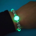 Luminous turquoise beaded bracelet with marble texture beads glowing in the dark - White Turquoise Green Light
