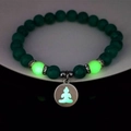Luminous turquoise yoga bracelet with silver Buddha pendant glowing in the dark - Green Turquoise Silver Finish Green Glow