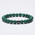 Malachite stone beaded elastic bracelet with dark grey hematite spacer bead for unisex wear - Malachite