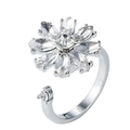 Rotating snowflake ring with sparkling zircon stones and silver finish for women - Adjustable Open / Marquise Glass Flower Style / Marquise Glass Flower Silver Tone