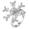 Elegant rotating silver snowflake ring with sparkling zircon crystals for women - Rhinestone Large Snowflake Silver Tone