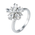 Rotating snowflake fashion ring with sparkling zircon petals and silver finish - Pentagonal Glass Flower Silver Tone