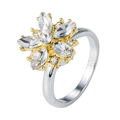 Adjustable two-tone snowflake spinner ring with marquise-cut crystals and gold petals - Pentagonal Glass Flower Gold Tone