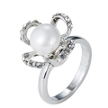 Rotating snowflake ring with large white pearl and crystals in silver finish - Artificial Pearl Four-Leaf Flower Silver Tone