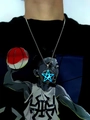 Close-up of glowing blue pentagram star pendant with crescent moon on a metal chain - Stainless Steel Chain / Blue