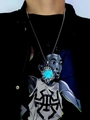 Men's Viking meteorite style pendant necklace with glowing blue noctilucent totem - Stainless Steel Cyan-Green Glow