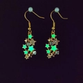 Luminous gold star hook earrings with glowing green stars and small zircons - Multi-Star Cluster Style / Star 1 Gold Green Luminous