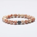 Unisex 8mm beaded bracelet with white marble stones and a grey metal cylinder charm - Red Network Stone