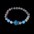 Bracciale tartaruga luminosa con perle bianche testurizzate e distanziali d'argento - Turchese Bianco Con Luce Blu