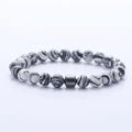 8mm natural map stone and hematite beaded bracelet with minimalist gray accents - Black and White Malachite