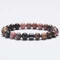 Natural rhodonite stone bead bracelet with hematite charm for men and women - Black Line Rhodonite