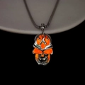 Punk style glowing skull pendant necklace with orange accents and silver beaded chain - Orange Light