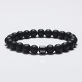 Matte black onyx beaded bracelet with a metallic grey cylinder spacer bead for unisex style - Matte Black Agate