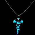 Gothic skull necklace with blue luminous angel wings and stainless steel chain - Cross Chain Blue Light