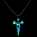Gothic skull necklace with glowing blue wings and stainless steel chain for men - Cross Chain Cyan Green Light