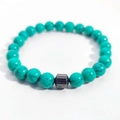 Turquoise beaded bracelet with a single black metal cube bead for men and women - Turquoise