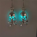 Gothic glowing skull and crossbones earrings with blue luminous eyes for Halloween - Silver Blue-Green Light