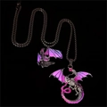 Detailed view of Gothic necklace featuring dual purple gradient dragon pendants on dark chain - Rose Red Light