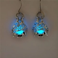 Detail of hollow bat earrings with glowing blue bead for Halloween gothic style - Silver Blue Glow