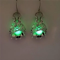 Luminous Halloween bat earrings with green glow-in-the-dark beads and hollow design - Silver Green Glow