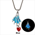 Gothic skeletal hand necklace with heart zircon and blue glowing bones on a silver chain - Blue Luminous