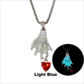 Gothic skeletal hand heart necklace with light blue luminous glow and red zircon - Cyan Luminous