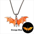Luminous bat pendant necklace with orange glow-in-the-dark feature and metal alloy frame - Silver Orange Glow