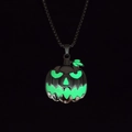 Luminous Halloween pumpkin face pendant necklace with glowing green jack-o-lantern charm - Green