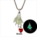 Gothic glowing skeleton hand necklace with red heart zircon in dark green light effect - Luminous Green