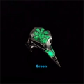 Macro shot of Viking crow skull ring with glowing green light and Vegvisir compass - Green Glow Ring (7#)