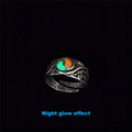 Detail of glow-in-the-dark spinning ring with Tai Chi relief and adjustable open band - Ancient Silver Green + Orange Glow