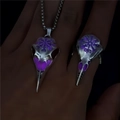 Luminous Viking bird skull pendant and ring set featuring purple glowing Nordic runes - Purple Glow Set (14#)
