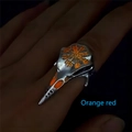 Viking raven skull ring with orange red luminous Vegvisir compass in dark light - Orange Glow Ring (10#)