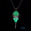 Detailed view of Viking raven skull necklace featuring green glowing runes and eyes - Green Glow Pendant (2#)