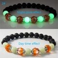 Halloween pumpkin glow bracelet showing day and night contrast with lava stone beads - 2# Luminous Green