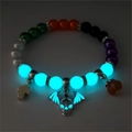 Luminous Halloween bracelet detail featuring glow-in-the-dark skull and cross beads - Teal Glow