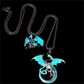 Luminous dragon necklace and ring set with blue glow in the dark fantasy style - Cyan Glow
