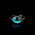 Luminous Halloween pumpkin ring with glowing light blue inlay and retro silver finish - Light Blue Glow