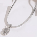 Elegante collana a catena serpente da 2 mm con ciondolo numero 9 in zirconi argentati - Numero 9 (Placcato Argento)