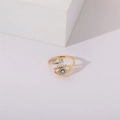 Detail van de verstelbare Evil Eye-ring met parel, zirkoon en blauwe emaille afwerking - Lange Wimpers Zirkonia Boze Oog Stijl (Stijl 3)