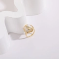 Süßwasserperlenring mit 14K Goldblatt-Design und funkelnden Zirkonia-Steinen - Weißes Blatt (MA2-3)