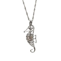 Silver seahorse openwork pendant necklace featuring a round pearl on a Singapore chain - Seahorse Style