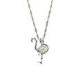 Zilveren flamingo kooi hanger ketting met opengewerkt ontwerp en een witte parel - Flamingo Stijl
