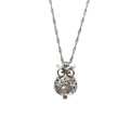 Zilveren uil kooi hanger ketting met ronde witte parel binnenin voor dames - Uil Stijl 2