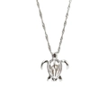 Zilveren schildpadvormige holle parelkooi hanger ketting met een ronde parel - Holle Zeeschildpad Stijl